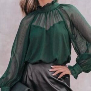 Blu Pepper Green Sheer Women's Top